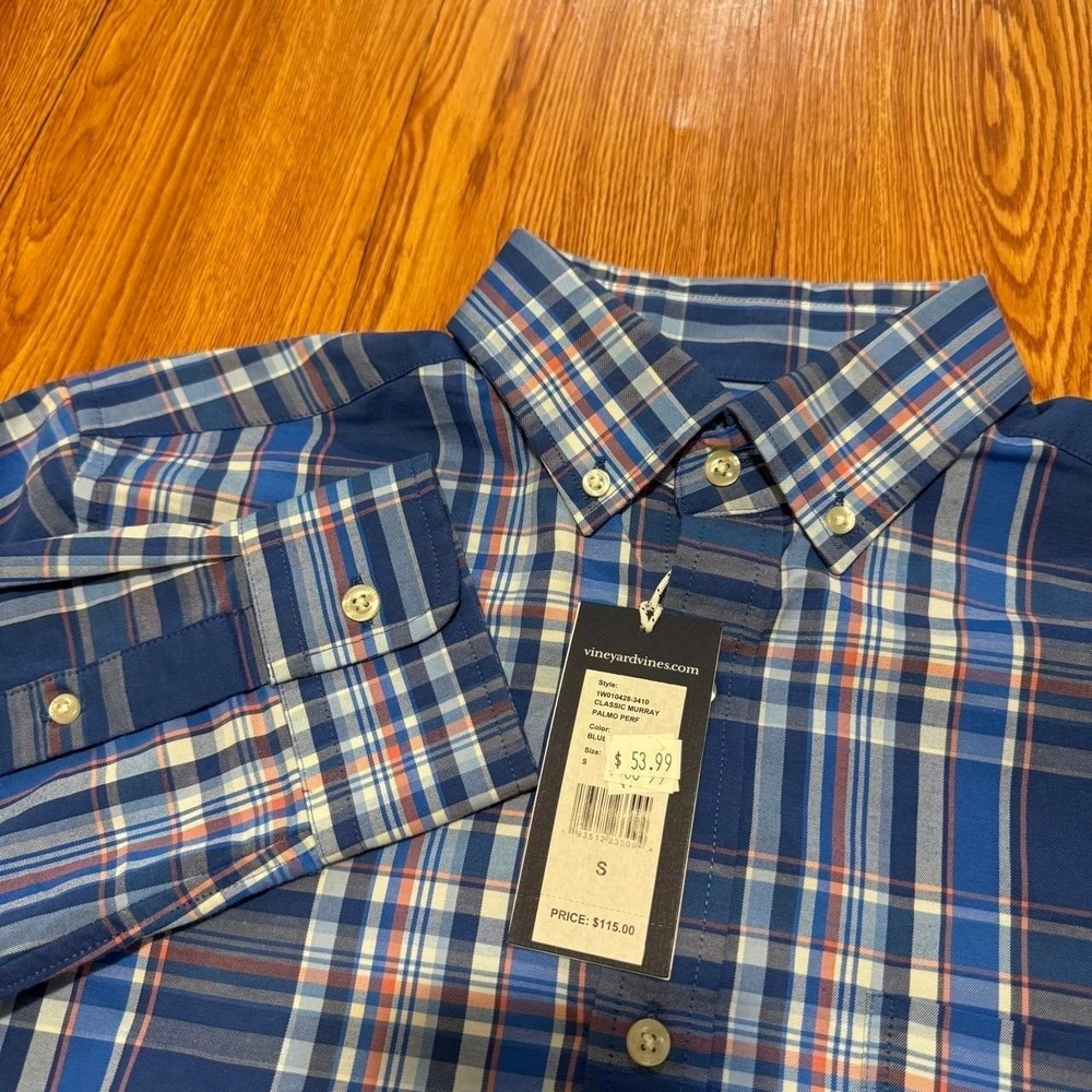 Vineyard Vines Men's Button Down Shirt Plaid Performance Blue NEW Size Small